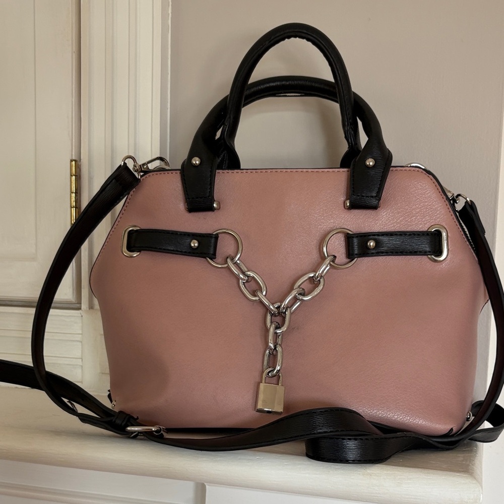 Adrienne Vittadini Pink and Black Satchel with optional shoulder strap